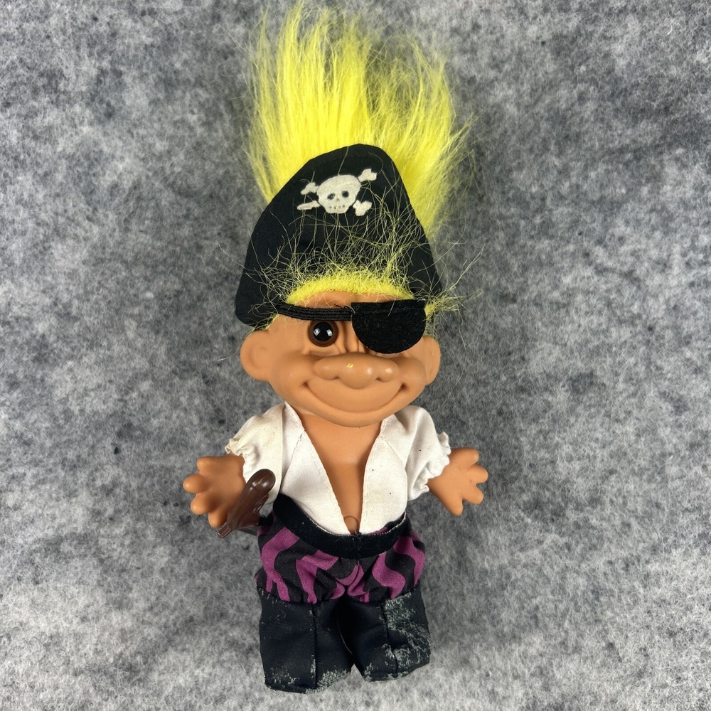 Vintage Russ Troll Doll 5" Pirate Captain w/ Eyepatch & Pistol Yellow Hair